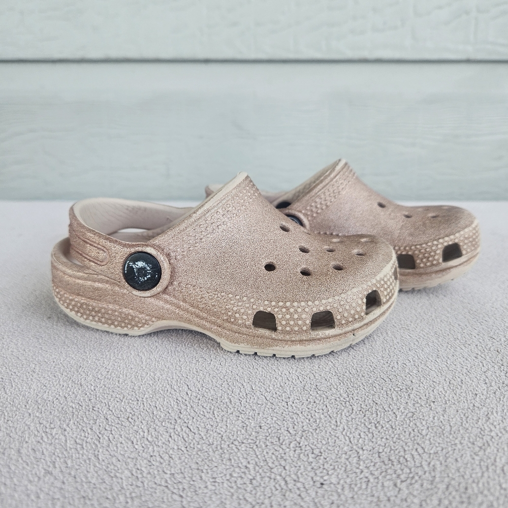 Crocs Classic Clog Toddler SZ 7 Slip-On Sparkle Glitter Beige Water Shoes